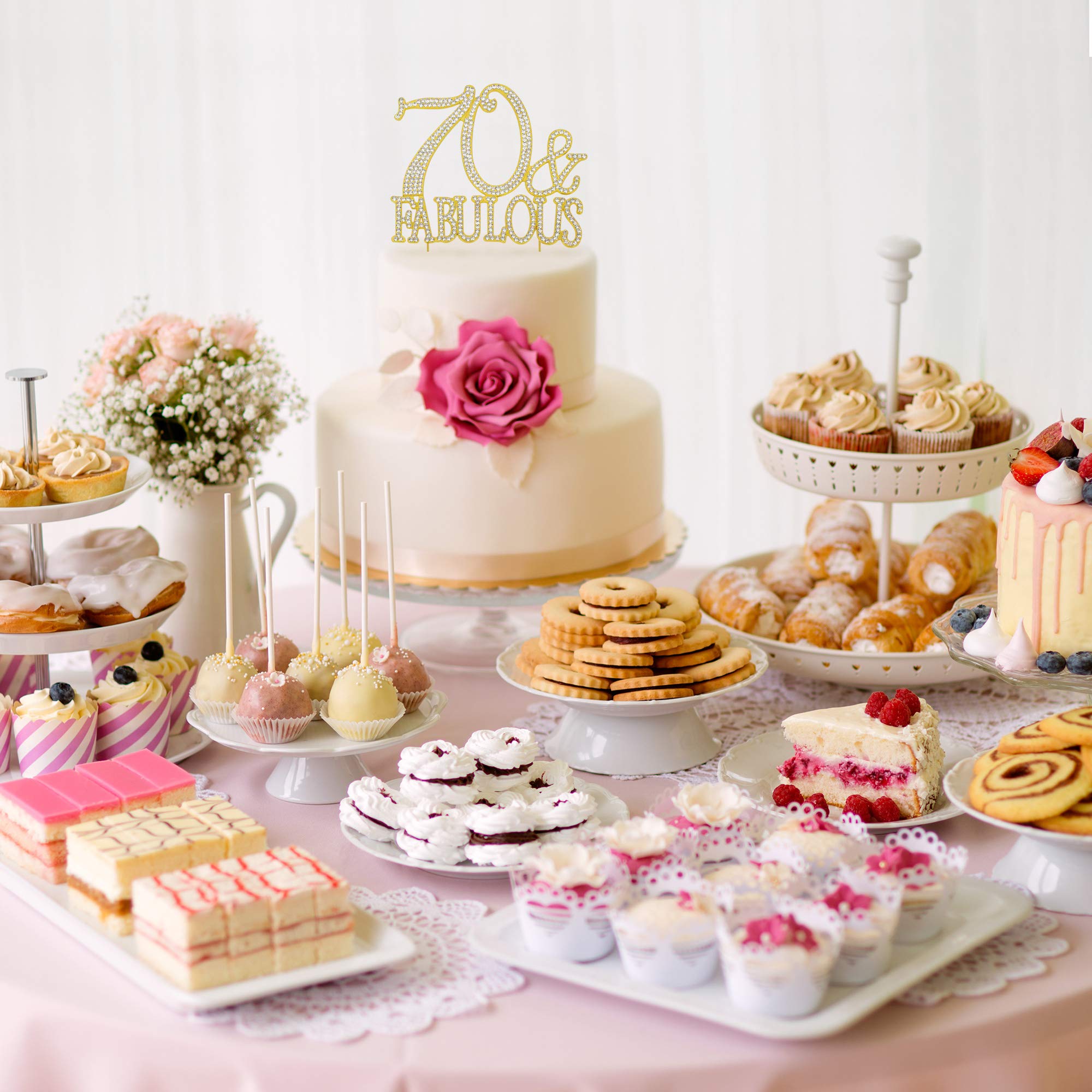 Crystal Creations 70 Cake Topper - Premium Gold Metal, 70 and Fabulous