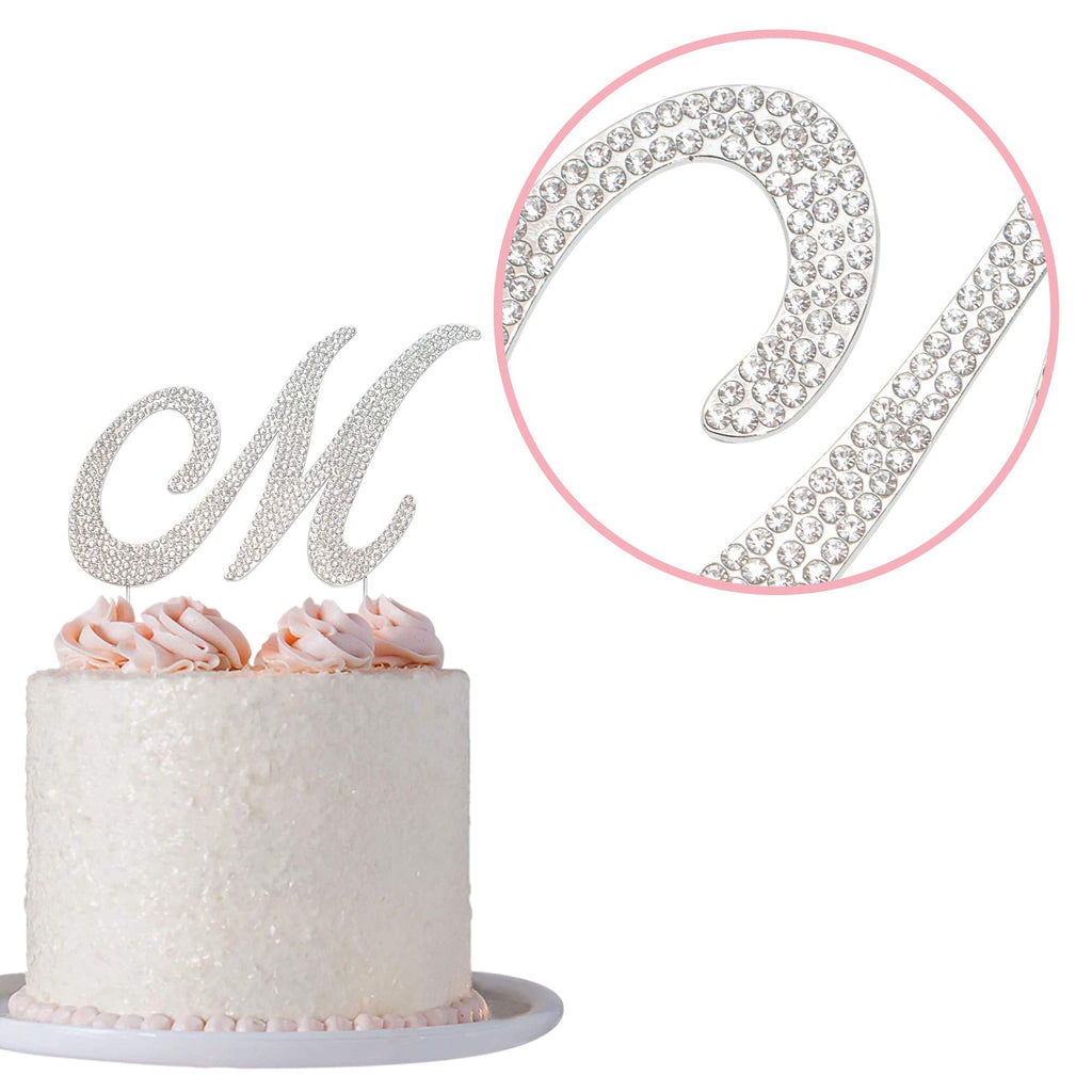 Crystal Creations Letter M Cake Topper – Premium Silver Metal with Rhinestones (Boxed for Safe Shipping)