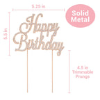 Crystal Creations Happy Birthday Cake Topper - Rose Gold Metal with Rhinestones, Protective Packaging