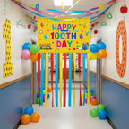 Ctosree 100th Day of School Banner — Happy 100 Days Door Sign for Classroom & Party Decor (Yellow, Ruler Style)
