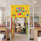 Ctosree 100th Day of School Banner — Happy 100 Days Door Sign for Classroom & Party Decor (Yellow, Ruler Style)