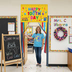 Ctosree 100th Day of School Banner — Happy 100 Days Door Sign for Classroom & Party Decor (Yellow, Ruler Style)