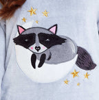 Daisy Dreamer Cuddly Raccoon Fleece Hooded Pyjama Set For Women And Girls Sherpa Lined