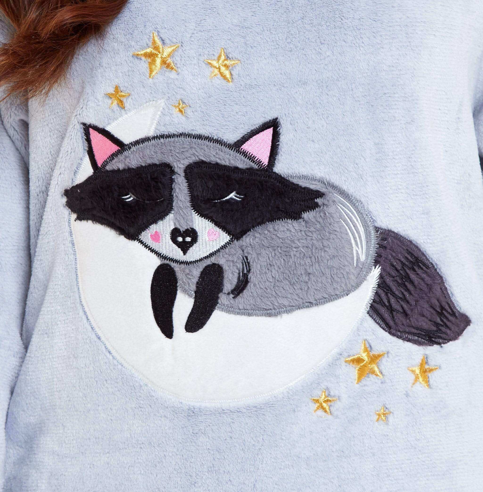 Daisy Dreamer Cuddly Raccoon Fleece Hooded Pyjama Set For Women And Girls Sherpa Lined