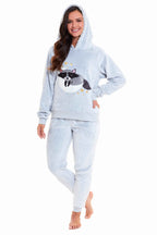 Daisy Dreamer Cuddly Raccoon Fleece Hooded Pyjama Set For Women And Girls Sherpa Lined