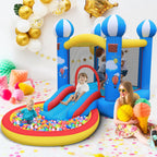 CulaLuva 4-in-1 Inflatable Bounce House with Ball Pit, Slide & 370W Blower - Indoor & Outdoor Play