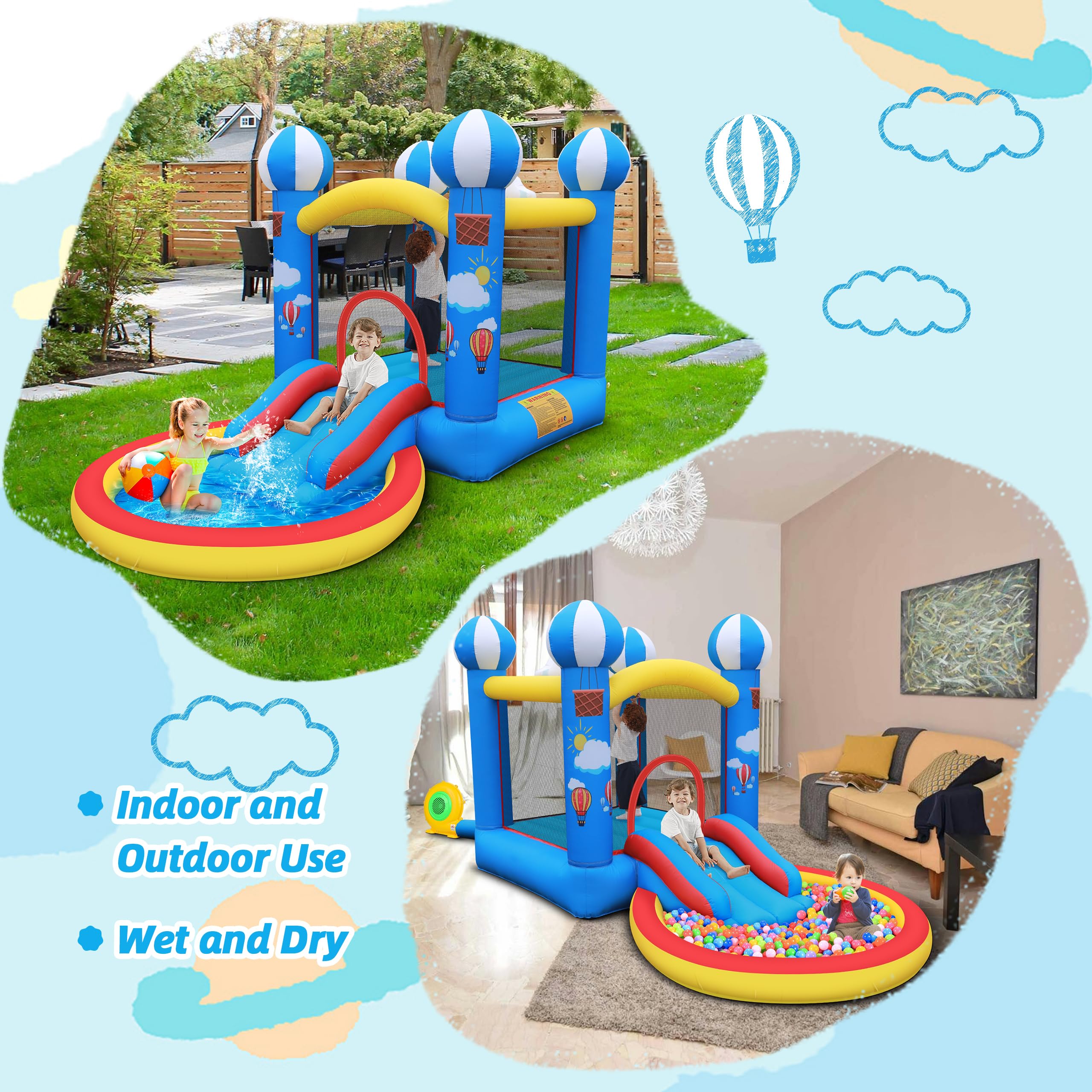 CulaLuva 4-in-1 Inflatable Bounce House with Ball Pit, Slide & 370W Blower - Indoor & Outdoor Play