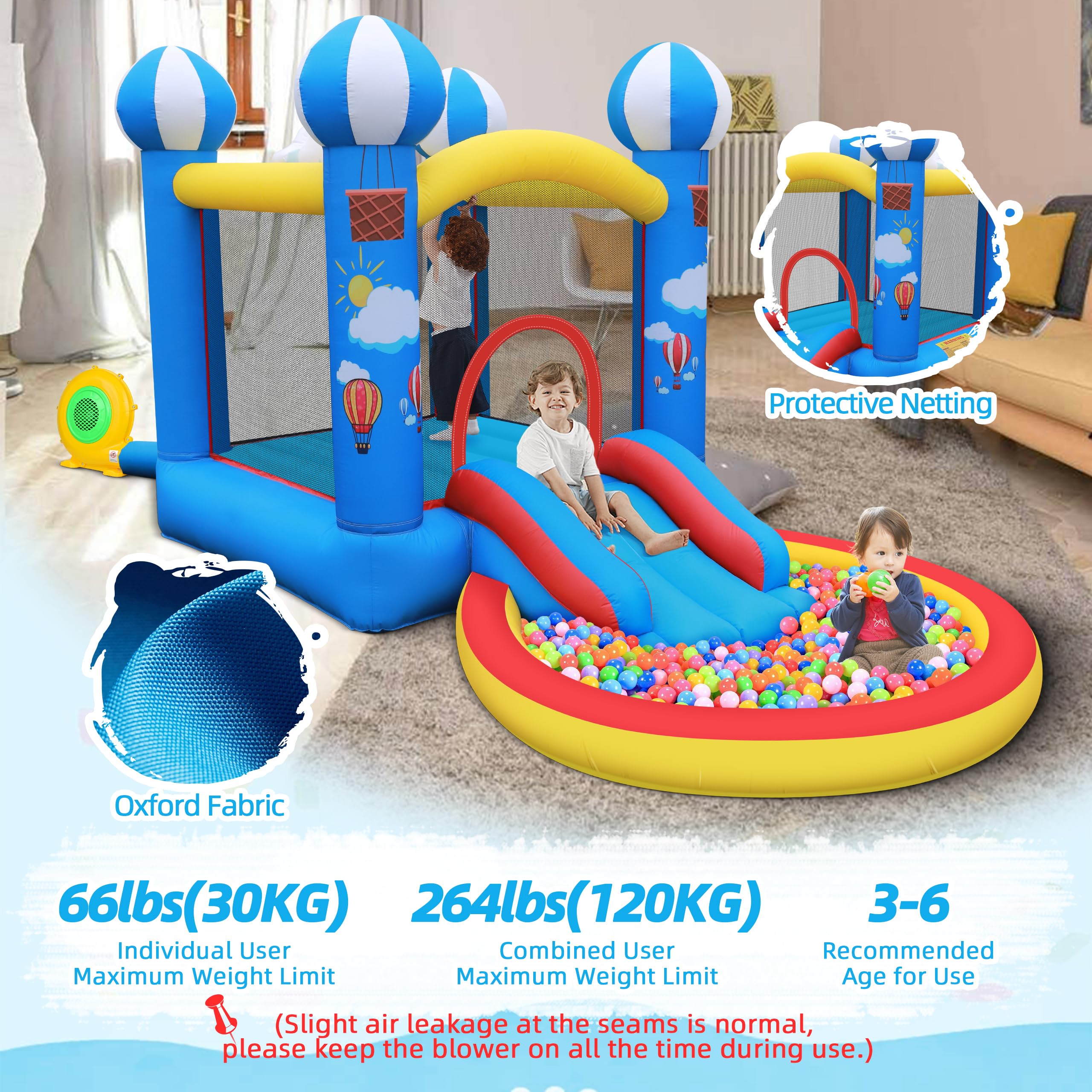 CulaLuva 4-in-1 Inflatable Bounce House with Ball Pit, Slide & 370W Blower - Indoor & Outdoor Play