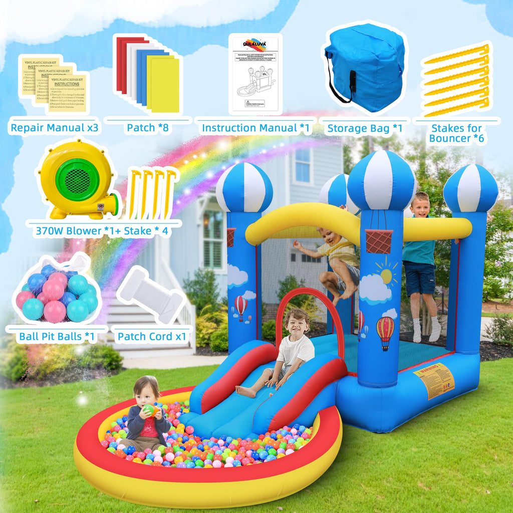 CulaLuva 4-in-1 Inflatable Bounce House with Ball Pit, Slide & 370W Blower - Indoor & Outdoor Play