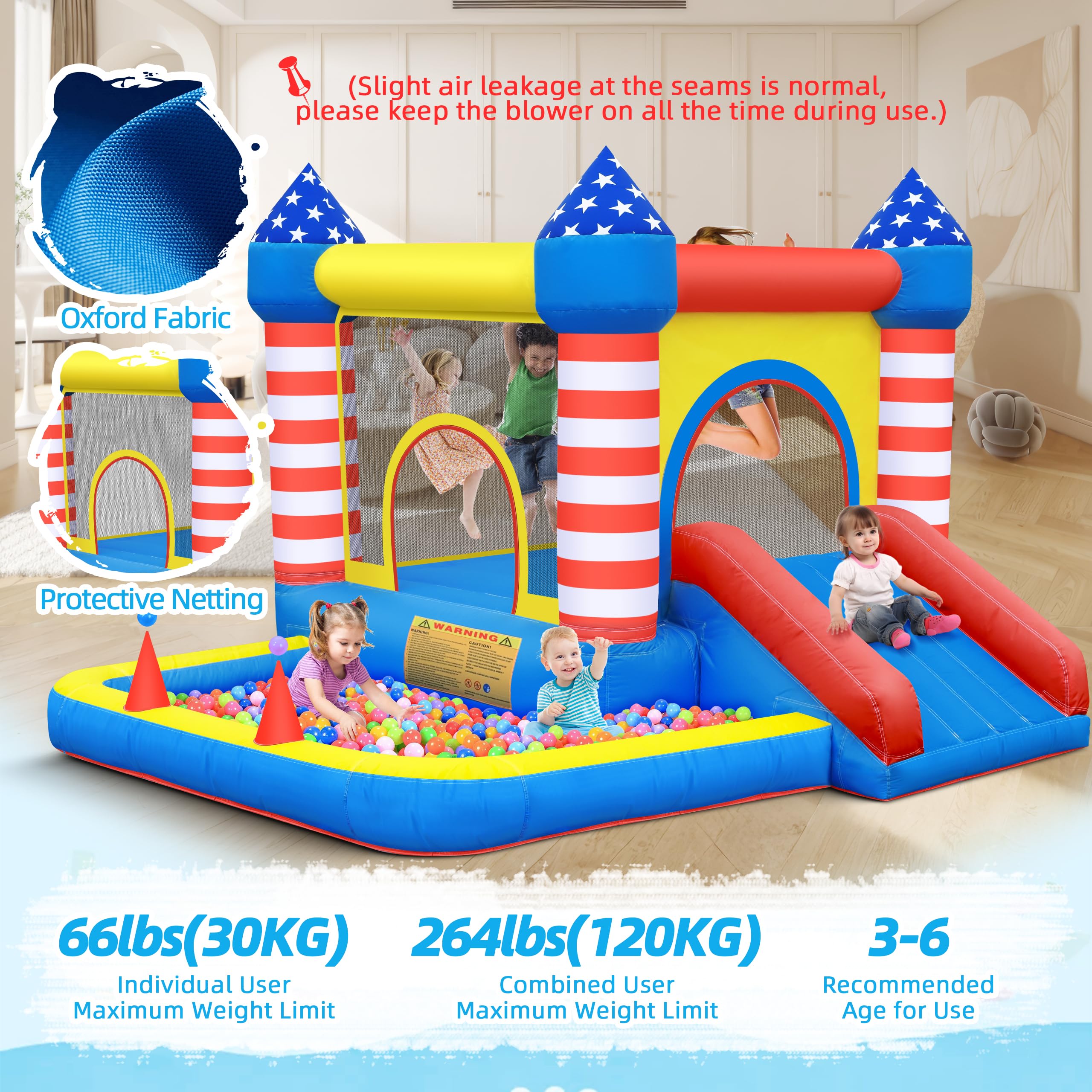 CulaLuva Inflatable Bounce House 5-in-1: Ball Pit, Slide & 370W Blower (Indoor/Outdoor)