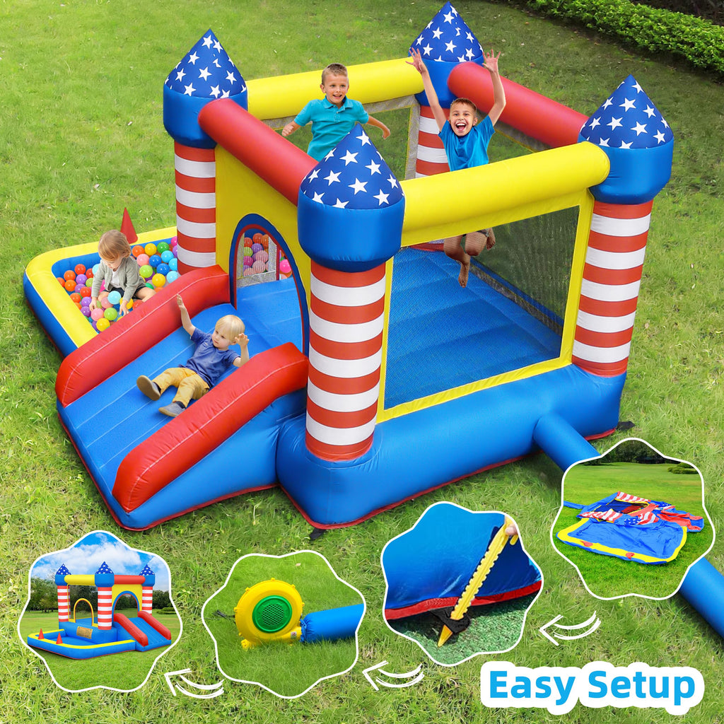CulaLuva Inflatable Bounce House 5-in-1: Ball Pit, Slide & 370W Blower (Indoor/Outdoor)