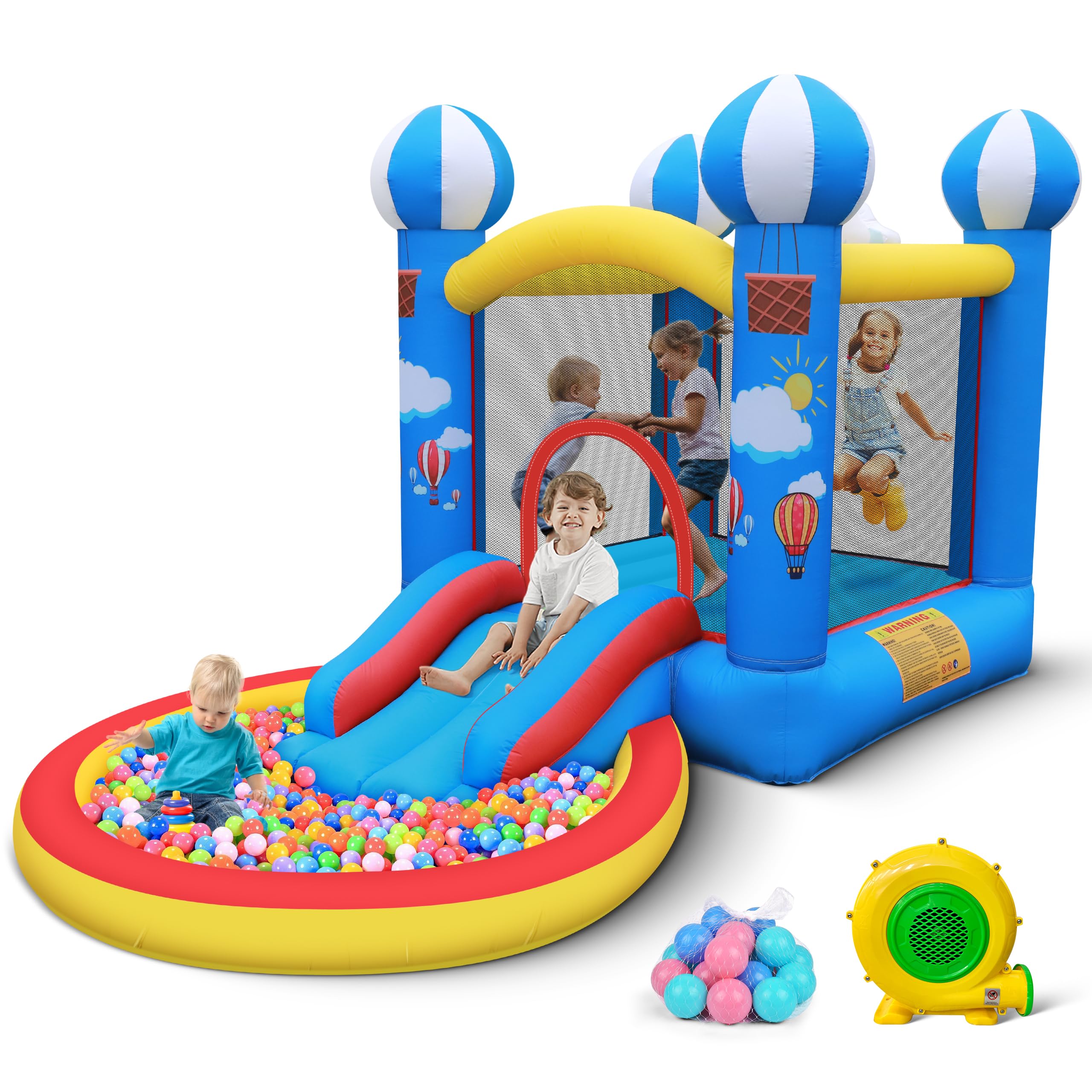 CulaLuva 4-in-1 Inflatable Bounce House with Ball Pit, Slide & 370W Blower - Indoor & Outdoor Play