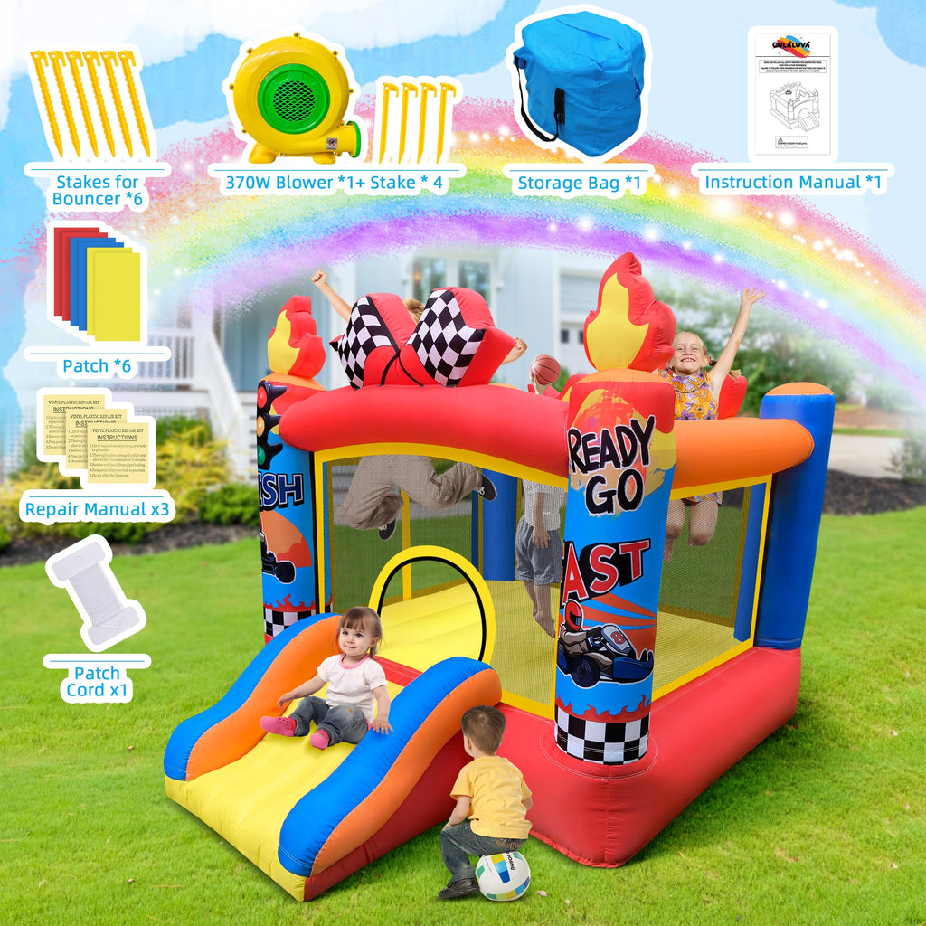 Culaluva Inflatable Bounce House 2-in-1 with Slide for Kids Aged 3-6 – 370W Blower