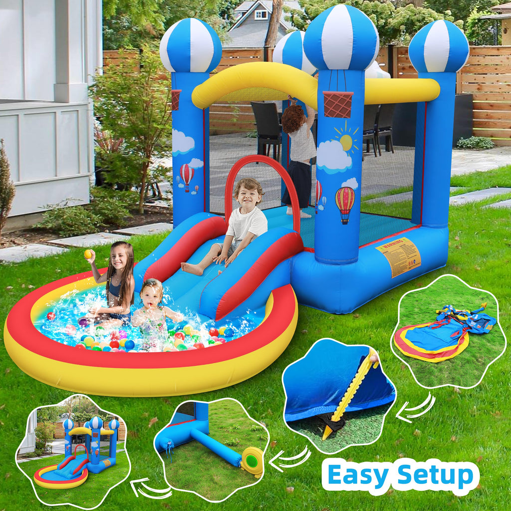 CulaLuva 4-in-1 Inflatable Bounce House with Ball Pit, Slide & 370W Blower - Indoor & Outdoor Play
