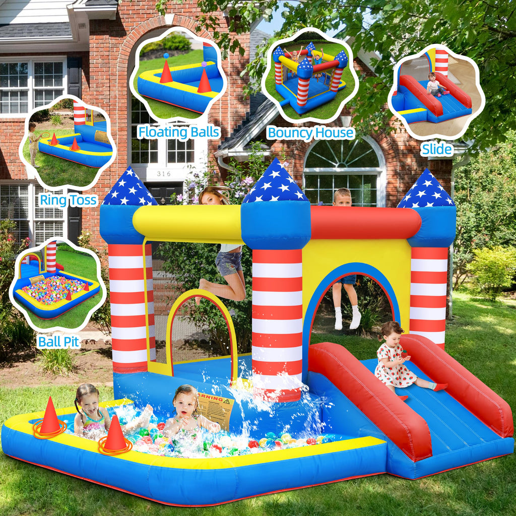 CulaLuva Inflatable Bounce House 5-in-1: Ball Pit, Slide & 370W Blower (Indoor/Outdoor)