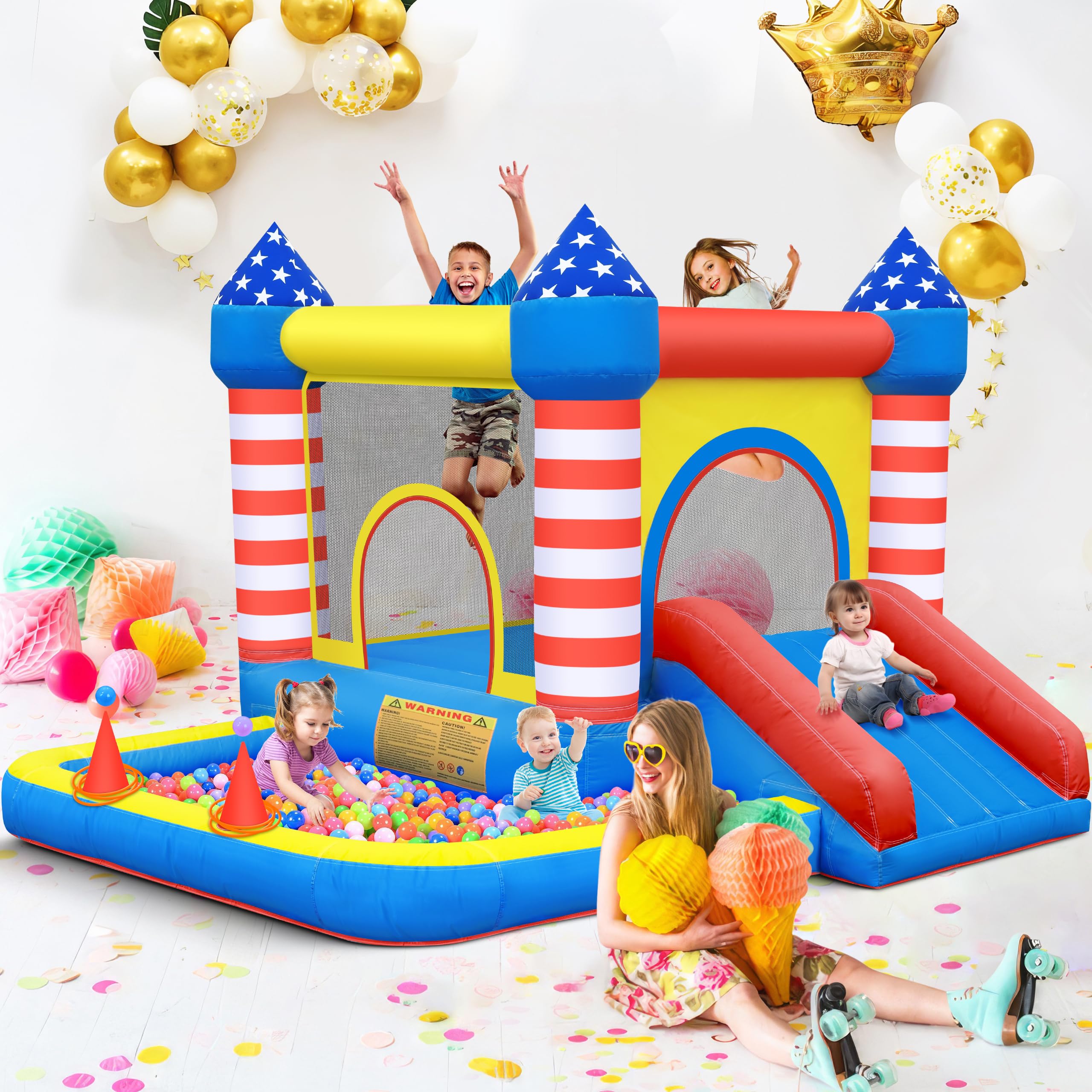 CulaLuva Inflatable Bounce House 5-in-1: Ball Pit, Slide & 370W Blower (Indoor/Outdoor)