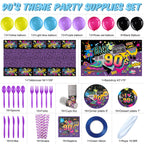 Cunhill 90s Party Decorations Set – Retro Backdrop, Balloons & Dinnerware