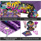 Cunhill 90s Party Decorations Set – Retro Backdrop, Balloons & Dinnerware