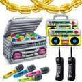 Cunhill 29-Piece 80s/90s Party Decor Set — Inflatable Boom Box Cooler, Gold Foil Balloons & More