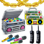 Cunhill 29-Piece 80s/90s Party Decor Set — Inflatable Boom Box Cooler, Gold Foil Balloons & More