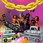 Cunhill 29-Piece 80s/90s Party Decor Set — Inflatable Boom Box Cooler, Gold Foil Balloons & More