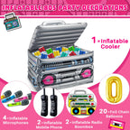 Cunhill 29-Piece 80s/90s Party Decor Set — Inflatable Boom Box Cooler, Gold Foil Balloons & More