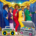 Cunhill 29-Piece 80s/90s Party Decor Set — Inflatable Boom Box Cooler, Gold Foil Balloons & More