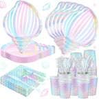 Cunhill 144 Pcs Mermaid Party Supplies – Elegant Under the Sea Dinnerware Set