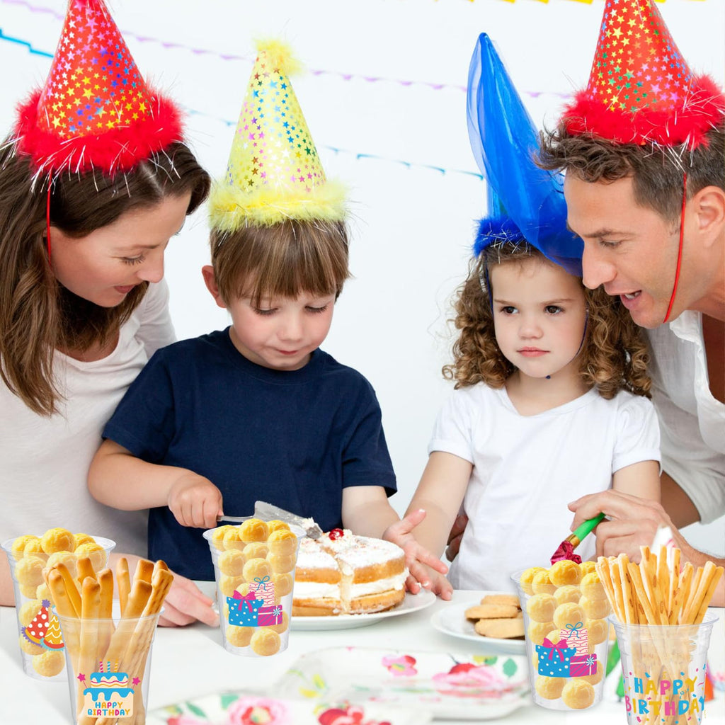CUPLOOV 50pcs Happy Birthday Cups – 12oz Colorful Disposable Party Cups for Kids