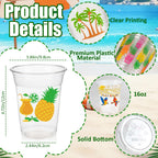 CUPLOOV 50Pcs Luau Party Cups – 16 oz Disposable Plastic Cups with Pineapple & Flamingo Design