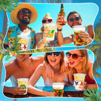 CUPLOOV 50Pcs Luau Party Cups – 16 oz Disposable Plastic Cups with Pineapple & Flamingo Design