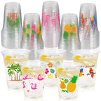 CUPLOOV 50Pcs Luau Party Cups – 16 oz Disposable Plastic Cups with Pineapple & Flamingo Design