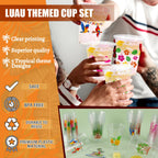 CUPLOOV 50Pcs Luau Party Cups – 16 oz Disposable Plastic Cups with Pineapple & Flamingo Design