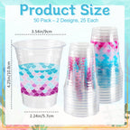 Cuploov 50 Pcs Mermaid Party Cups – 12oz Plastic, 2 Designs