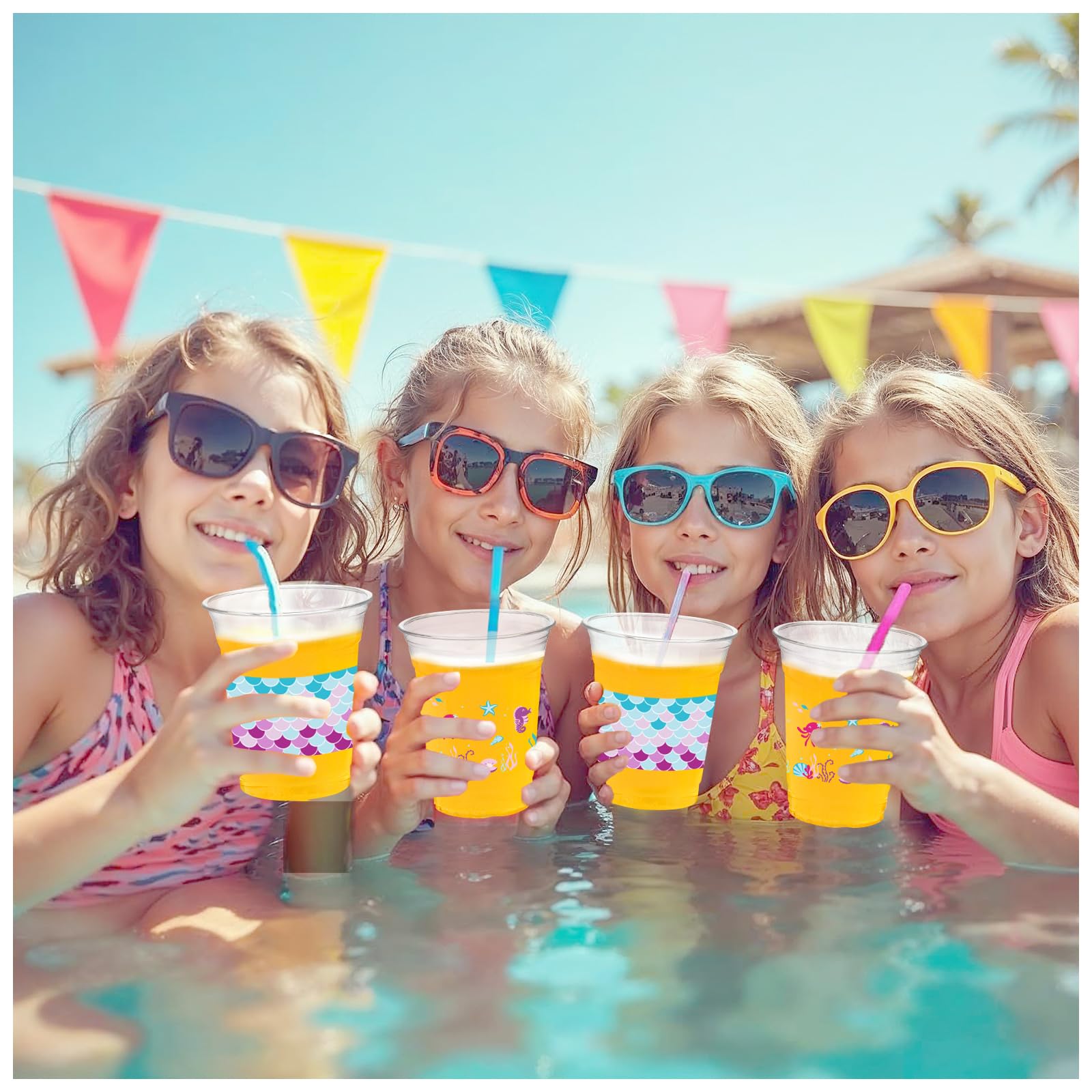 Cuploov 50 Pcs Mermaid Party Cups – 12oz Plastic, 2 Designs