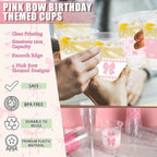 CUPLOOV 50 Pcs Pink Bow Cups – 16oz Plastic Cups for Coquette Weddings, Birthdays & Baby Showers