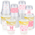 CUPLOOV 50 Pcs Pink Bow Cups – 16oz Plastic Cups for Coquette Weddings, Birthdays & Baby Showers