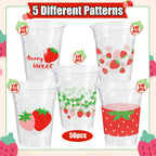 CUPLOOV 50Pcs Strawberry Party Cups – 12 oz Disposable Plastic Cups for Berry First Birthday & Party Decor