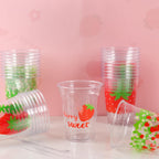 CUPLOOV 50Pcs Strawberry Party Cups – 12 oz Disposable Plastic Cups for Berry First Birthday & Party Decor