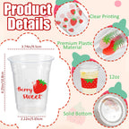 CUPLOOV 50Pcs Strawberry Party Cups – 12 oz Disposable Plastic Cups for Berry First Birthday & Party Decor