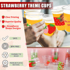 CUPLOOV 50Pcs Strawberry Party Cups – 12 oz Disposable Plastic Cups for Berry First Birthday & Party Decor