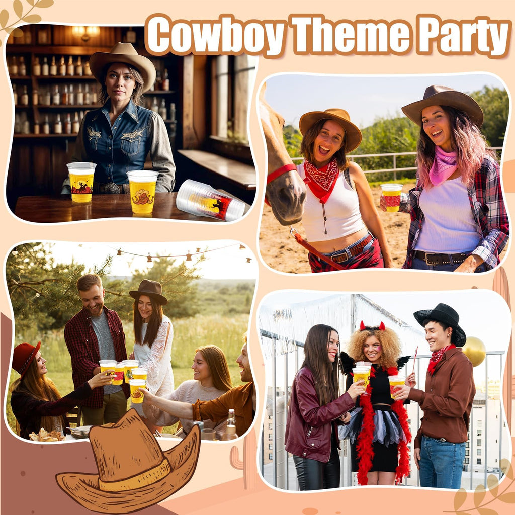 CUPLOOV 50Pcs Western Cowboy Plastic Cups – 12 oz Disposable Party Cups