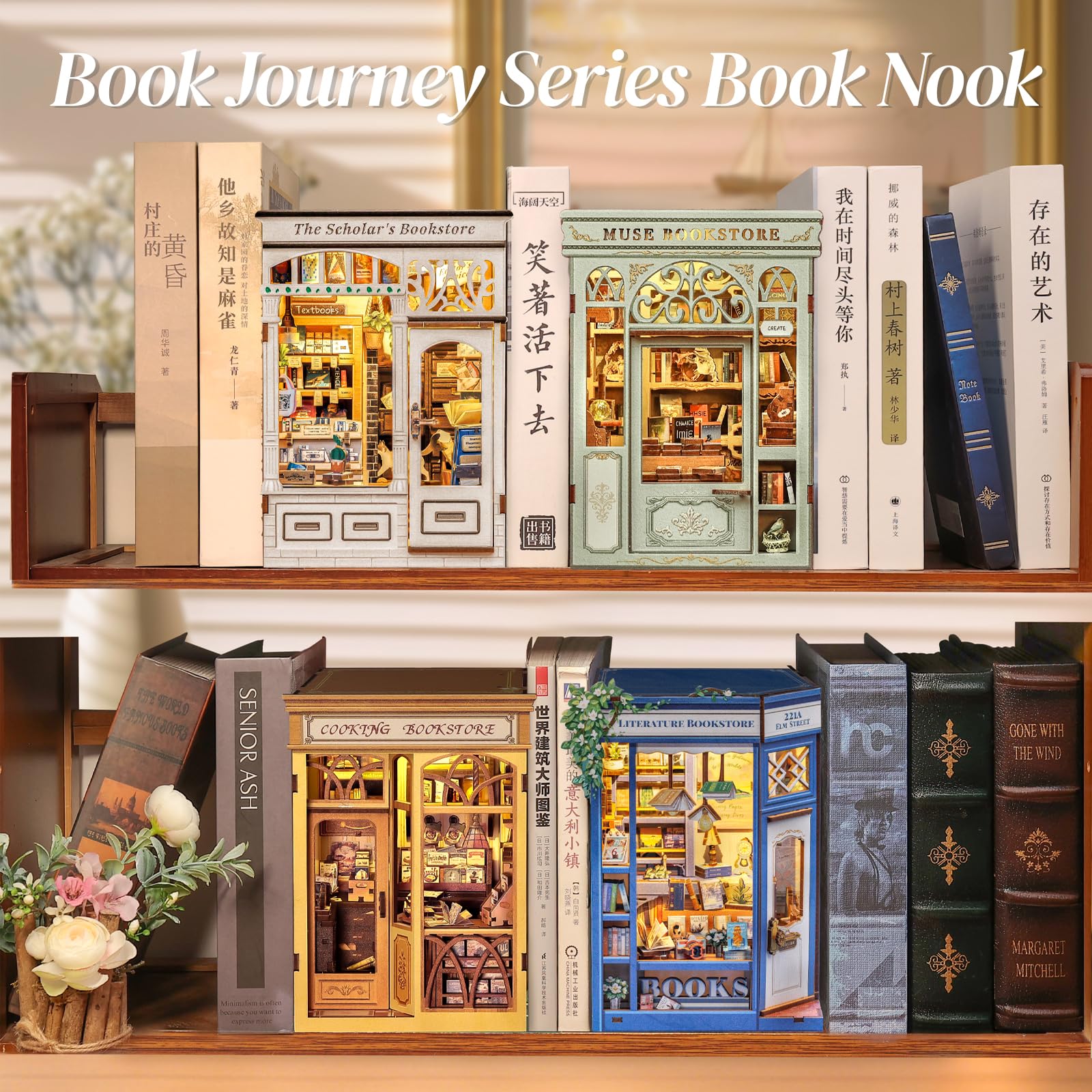 CUTEBEE Book Nook Kit – DIY Miniature House for Bookshelves | Literature Bookstore Decor
