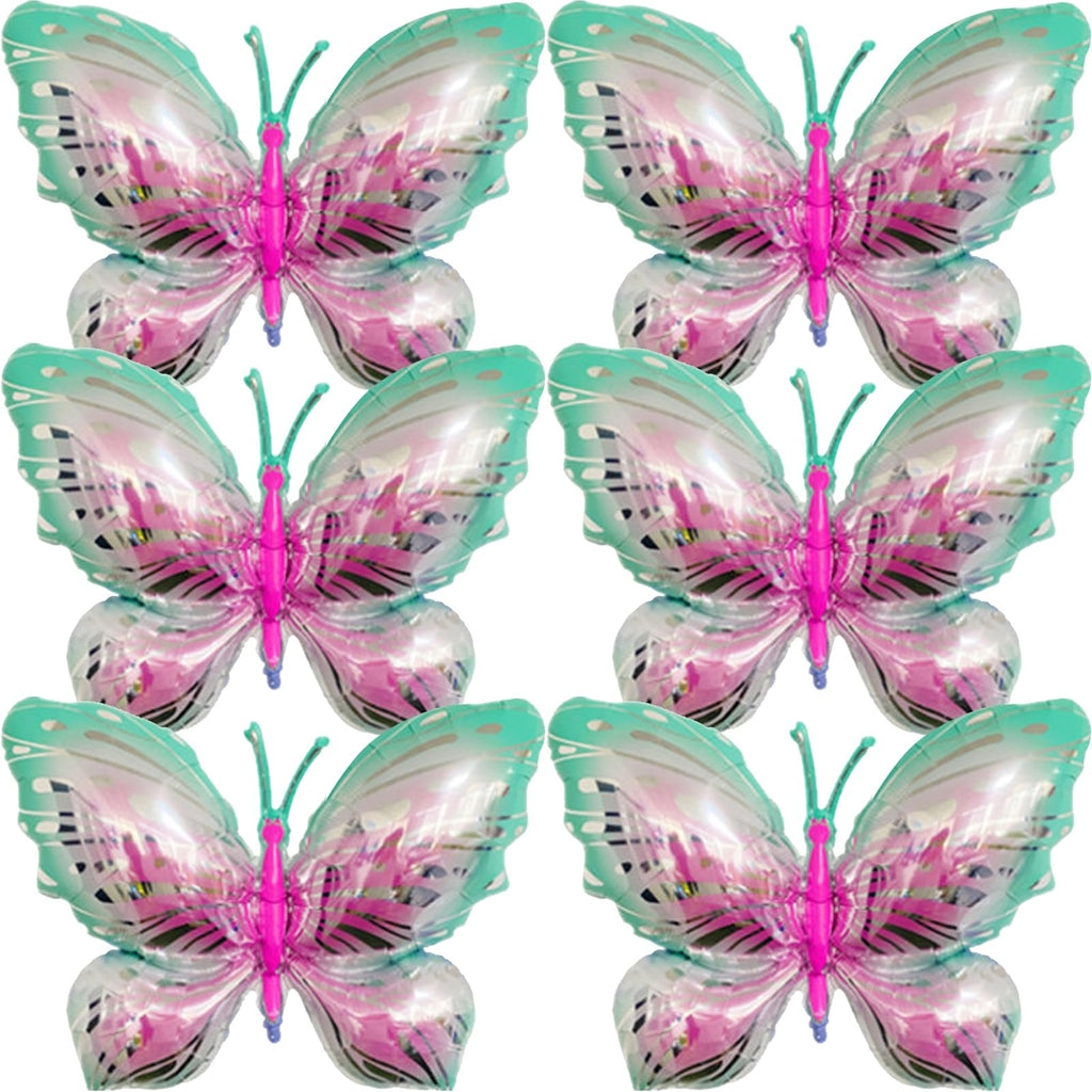 CUUSNNY 6 Pcs Butterfly Balloons – 40 Inch Pink Green Gradient for Garden Party & Wedding