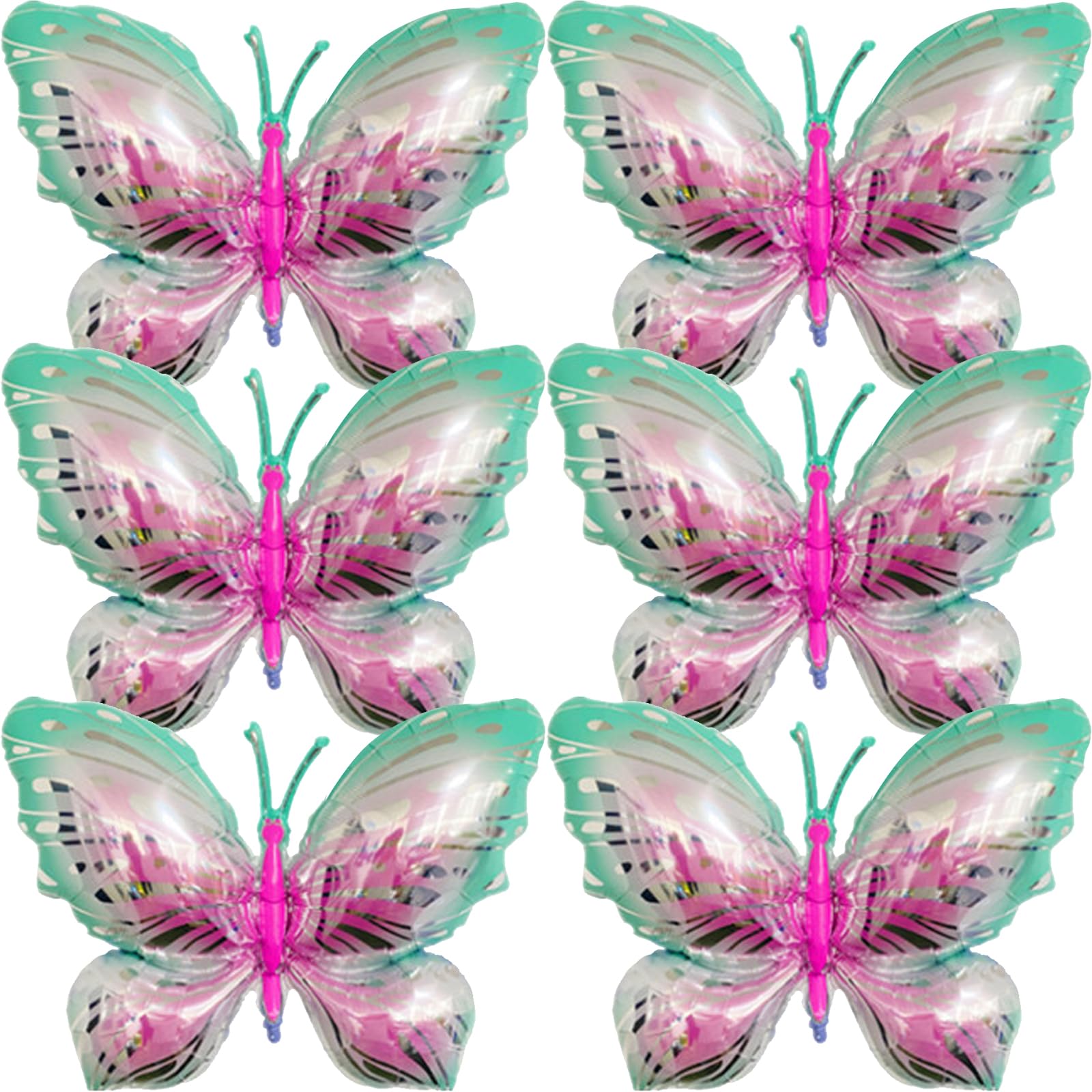 CUUSNNY 6 Pcs Butterfly Balloons – 40 Inch Pink Green Gradient for Garden Party & Wedding