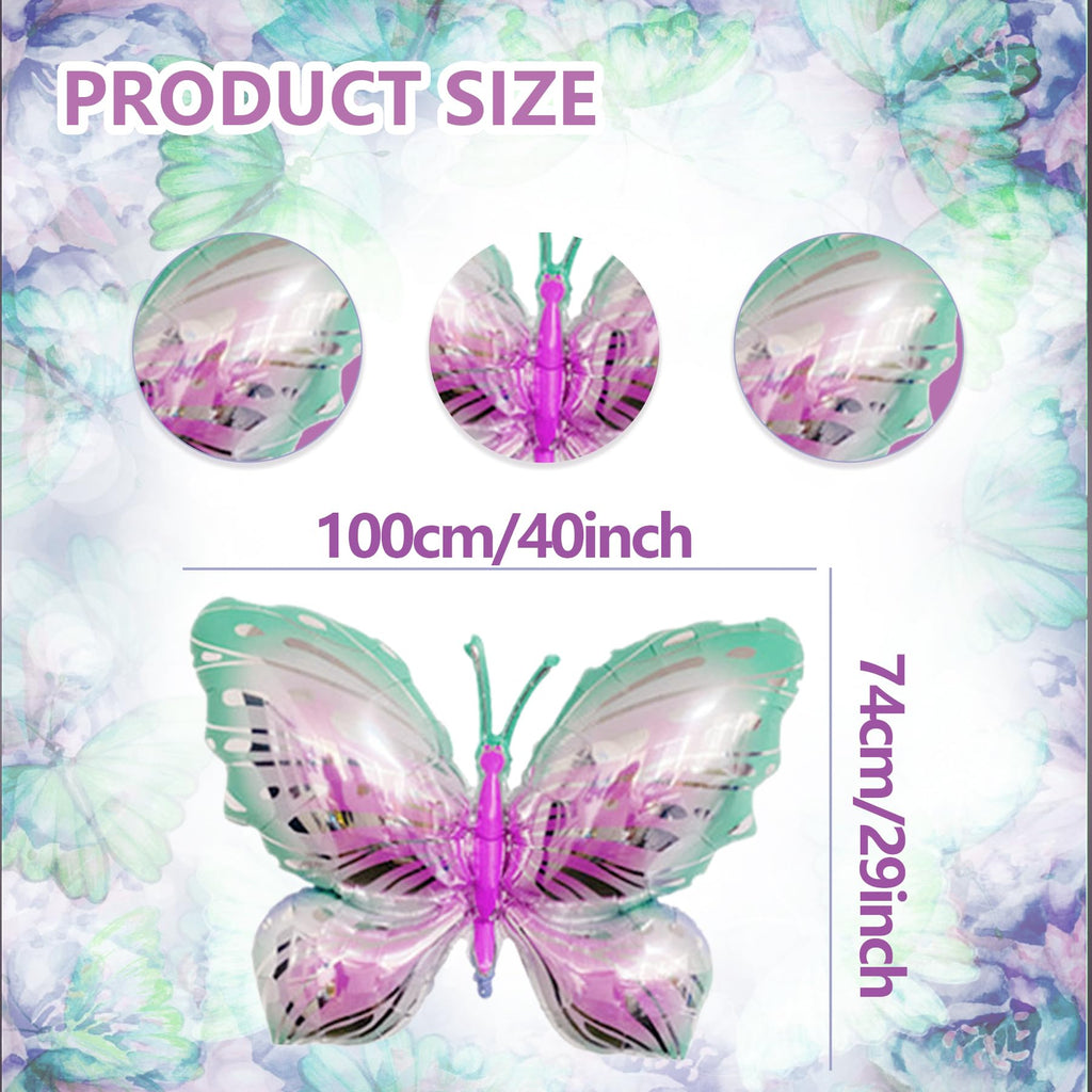 CUUSNNY 6 Pcs Butterfly Balloons – 40 Inch Pink Green Gradient for Garden Party & Wedding