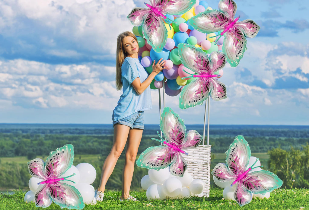 CUUSNNY 6 Pcs Butterfly Balloons – 40 Inch Pink Green Gradient for Garden Party & Wedding