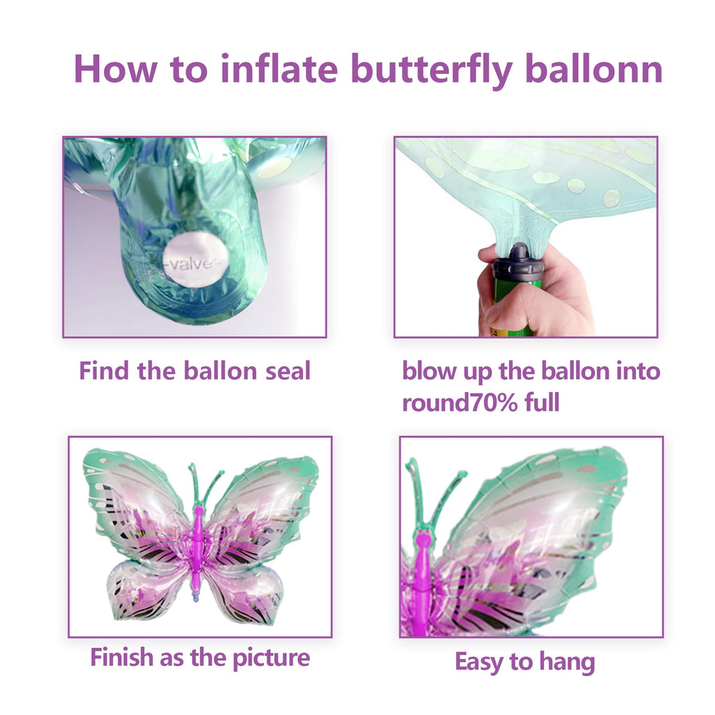 CUUSNNY 6 Pcs Butterfly Balloons – 40 Inch Pink Green Gradient for Garden Party & Wedding