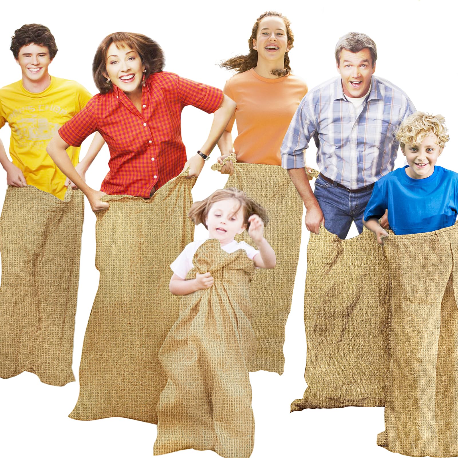 CWLAKON 6-Pack Large Burlap Sack Race Bags for Kids & Adults – Outdoor Field Day & Party Games
