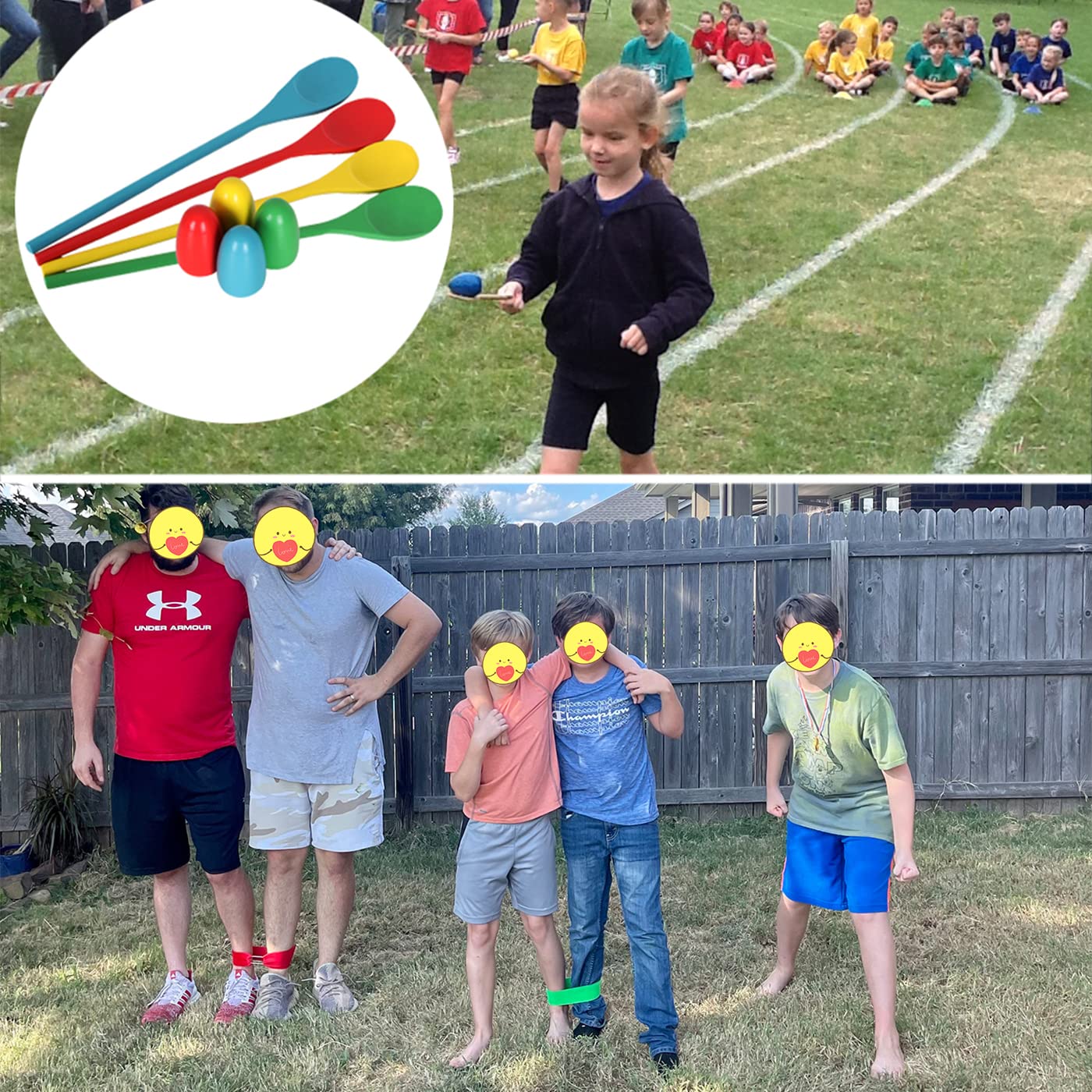 CWLAKON Outdoor Yard Games Kit - Sack Race Bags, Egg & Spoon, 3-Legged Race Bands